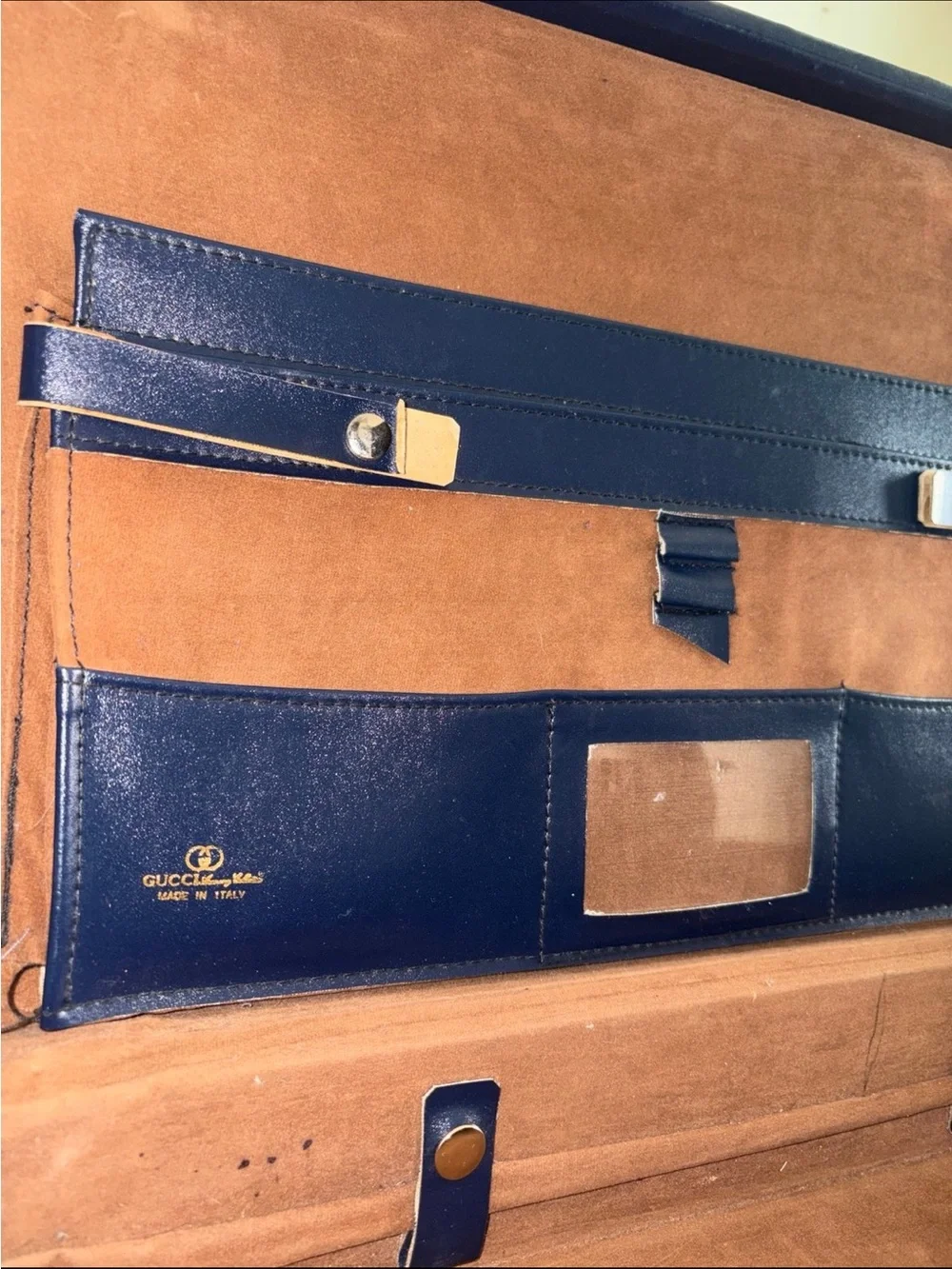 Authentic Gucci Monogram Canvas Top Handle Bag Briefcase in Navy & Beige
